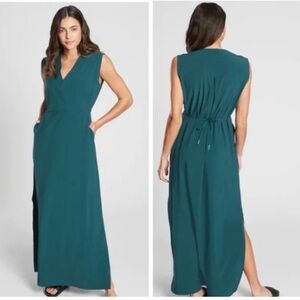 Athleta Womens V-Neck Maxi Dress Green Size S